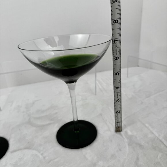 Pier 1 Elemental Green to Clear 7" Martini Cocktail Glass Tall Stem Set 2 MCM - Picture 8 of 15